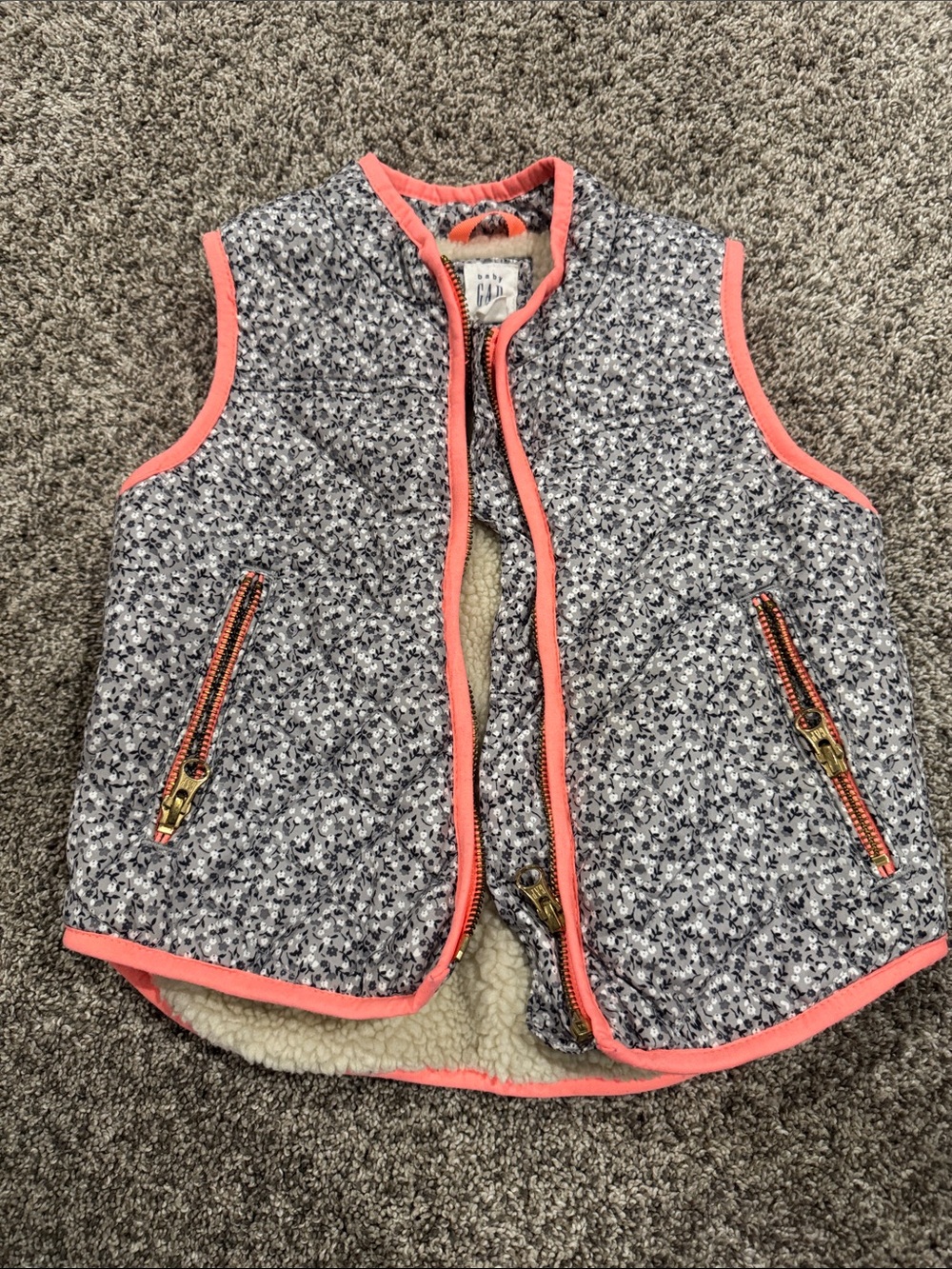 GAP Floral Quilted Vest with Coral Trim